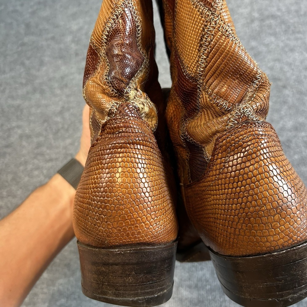 Justin 5995 C Vintage Two Tone Brown Lizard Patchwork Western Cowboy Boots 7.5D - Picture 6 of 10